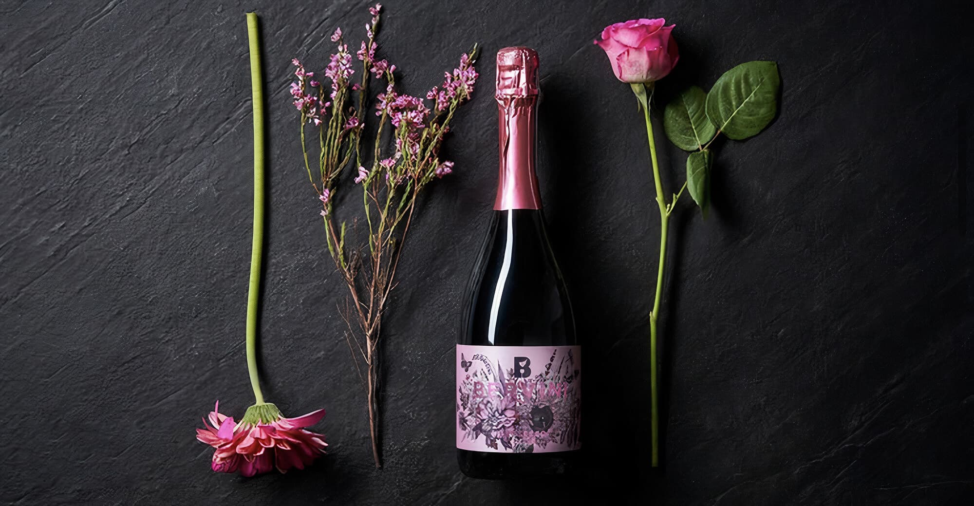 still life of bottle and flowers
